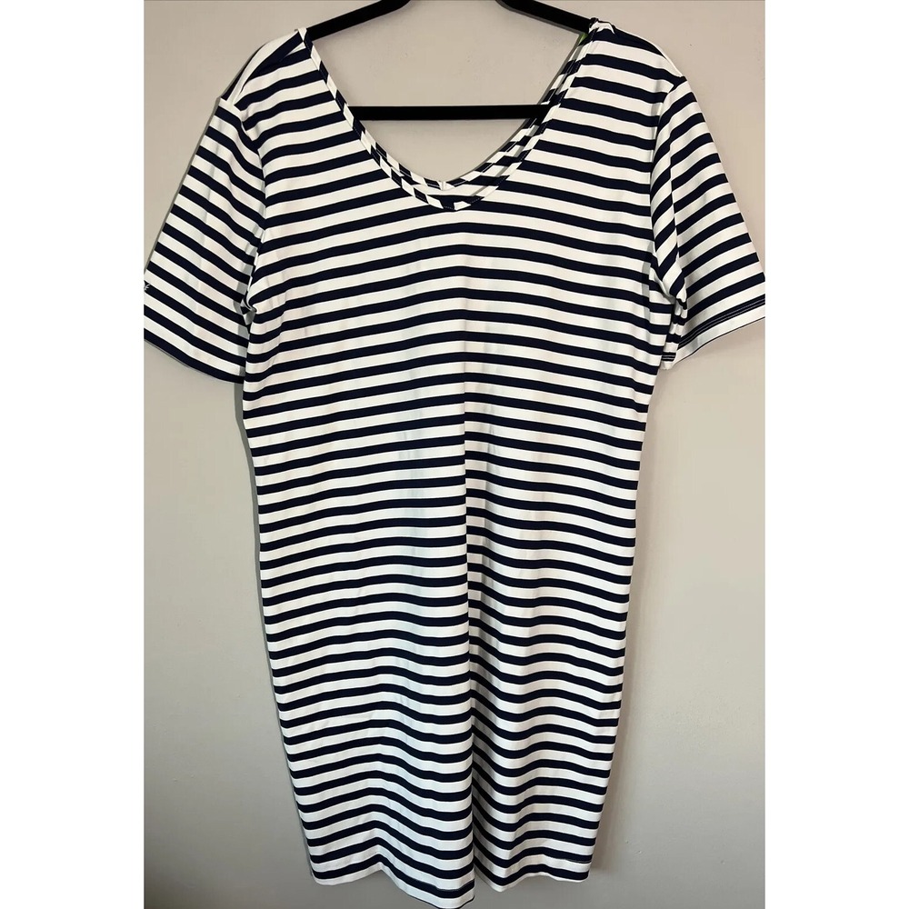 NWT Dudley Stephens Sankaty Scoop Short Dress Size XL Navy White Stripe Vacation